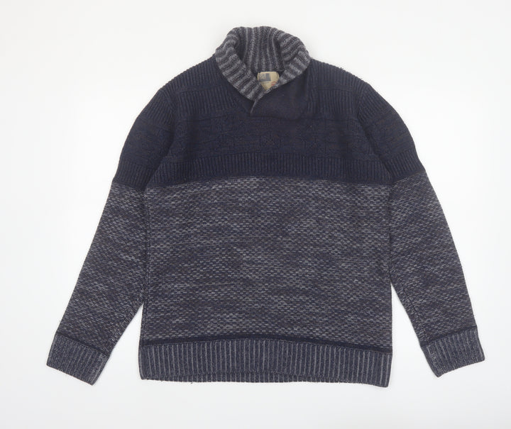 North Coast Men’s Blue Roll Neck Wool Blend Chunky Knit Pullover Jumper M