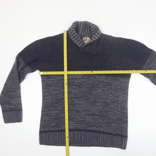 North Coast Men’s Blue Roll Neck Wool Blend Chunky Knit Pullover Jumper M