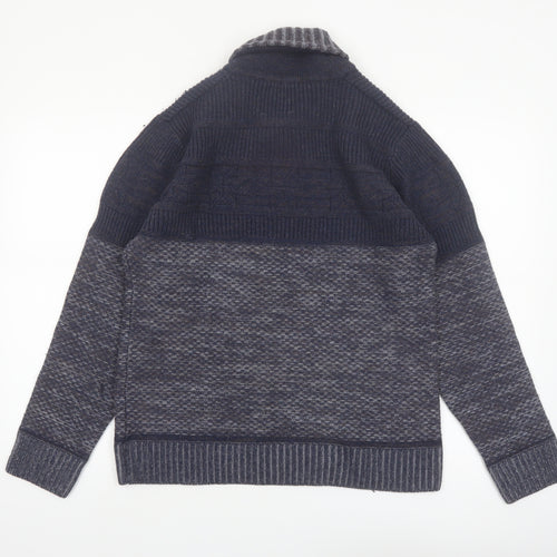 North Coast Men’s Blue Roll Neck Wool Blend Chunky Knit Pullover Jumper M