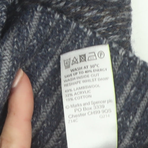 North Coast Men’s Blue Roll Neck Wool Blend Chunky Knit Pullover Jumper M
