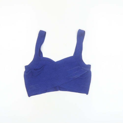 MNG Women's Blue Cropped Ribbed Knit Tank Top Size M