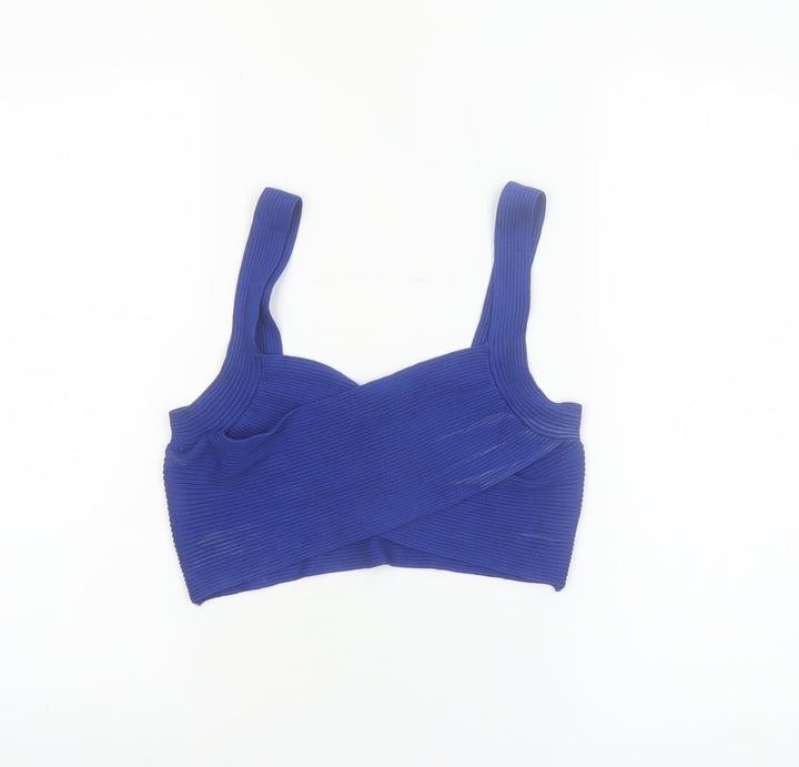 MNG Women's Blue Cropped Ribbed Knit Tank Top Size M