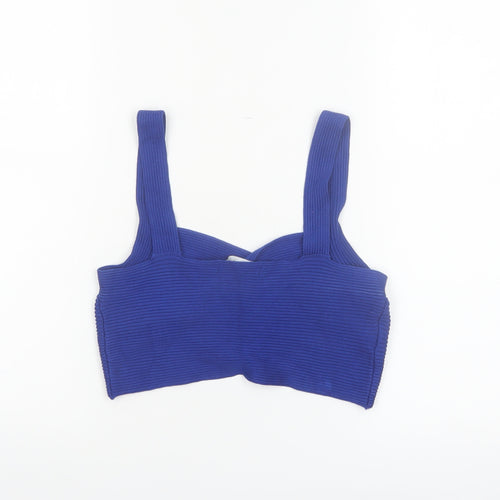 MNG Women's Blue Cropped Ribbed Knit Tank Top Size M