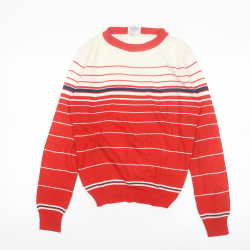 Majestic International Womens Red Striped Crew Neck Pullover Jumper M