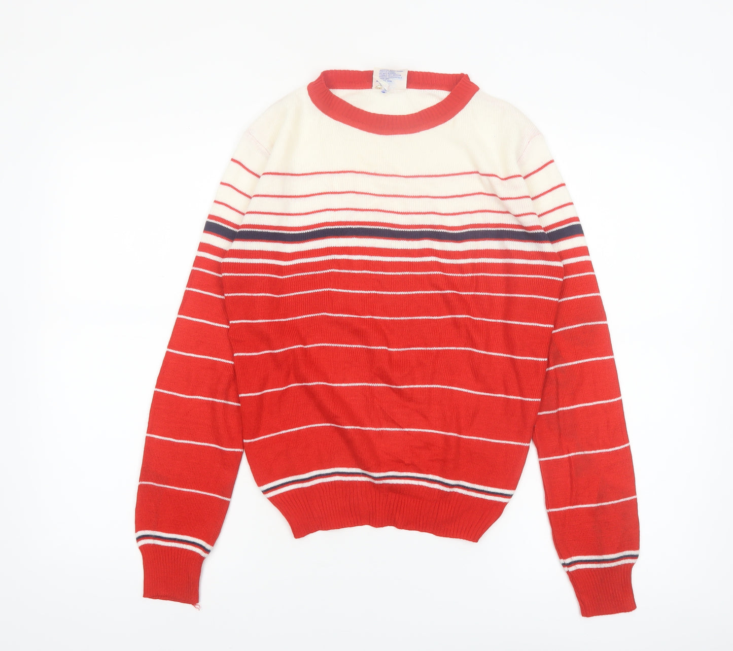 Majestic International Womens Red Striped Crew Neck Pullover Jumper M