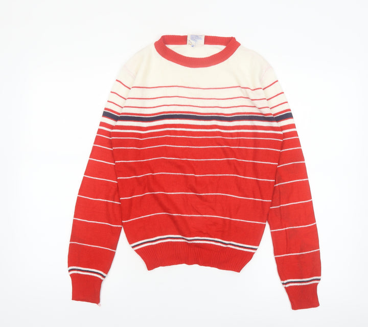 Majestic International Womens Red Striped Crew Neck Pullover Jumper M