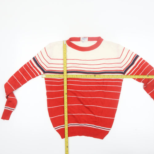 Majestic International Womens Red Striped Crew Neck Pullover Jumper M