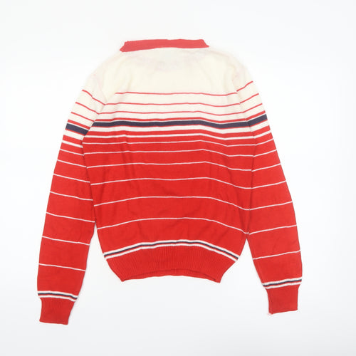 Majestic International Womens Red Striped Crew Neck Pullover Jumper M