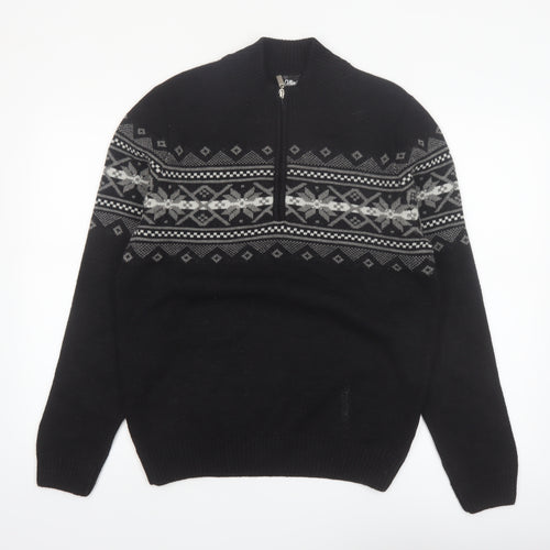 Cellini Men's Black Fair Isle Wool Blend 1/2 Zip Jumper M