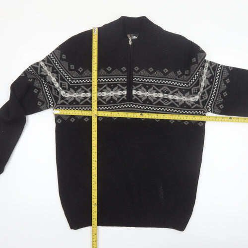 Cellini Men's Black Fair Isle Wool Blend 1/2 Zip Jumper M