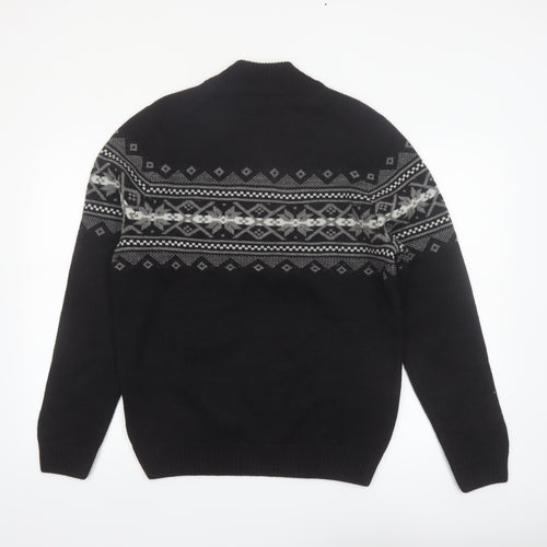 Cellini Men's Black Fair Isle Wool Blend 1/2 Zip Jumper M