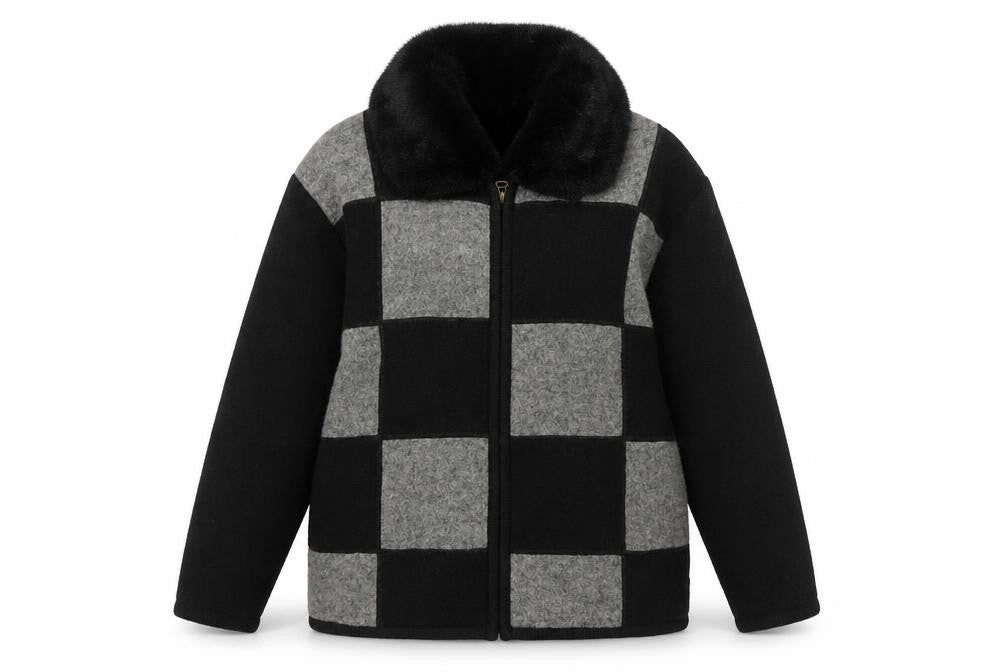 Front view of Lisa International women’s black wool full zip collared jumper l
