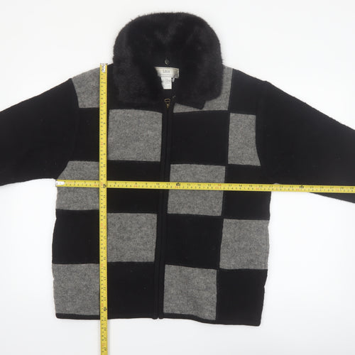 Lisa International Womens Black Wool Full Zip Collared Jumper L