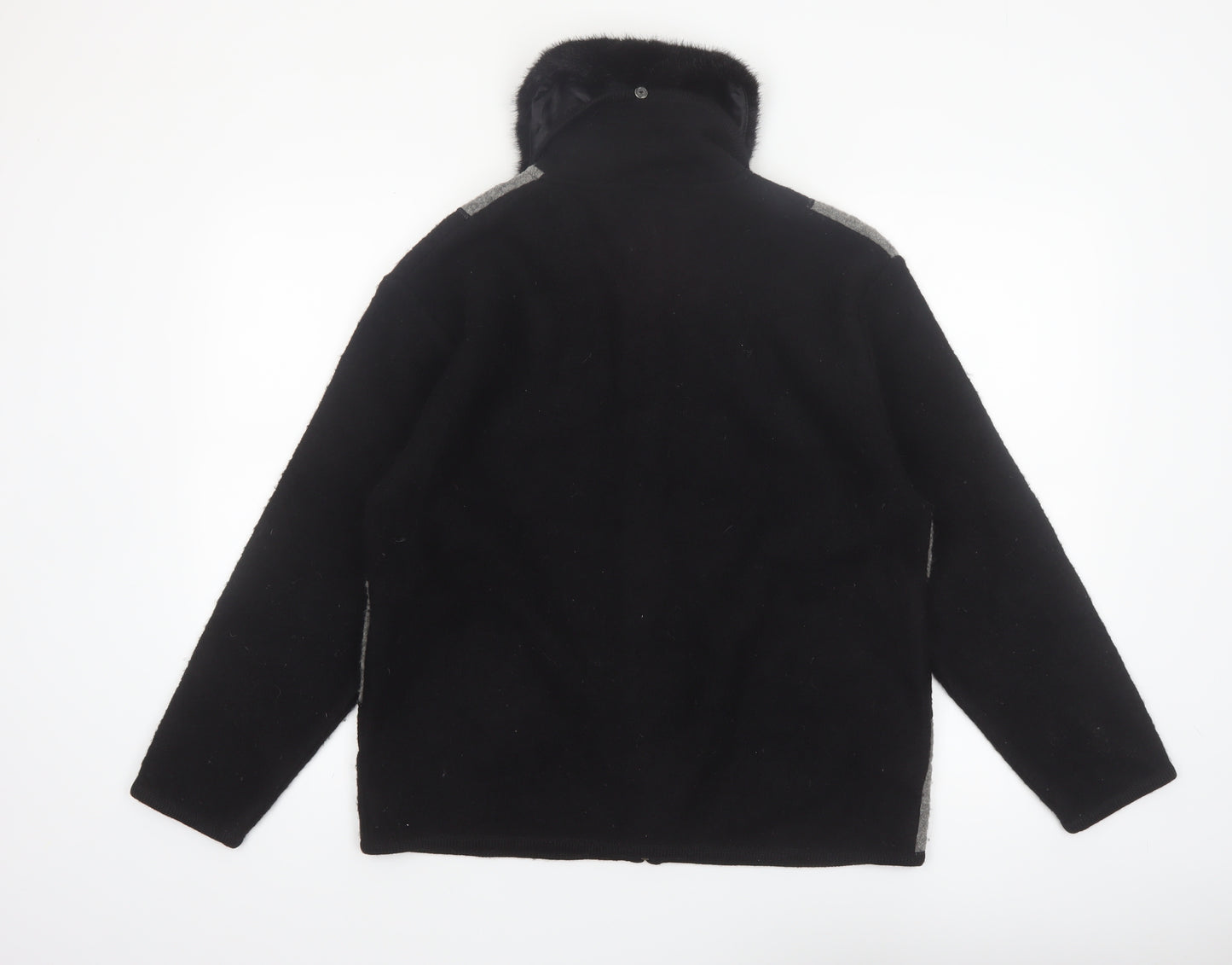 Lisa International Womens Black Wool Full Zip Collared Jumper L