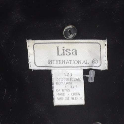Lisa International Womens Black Wool Full Zip Collared Jumper L