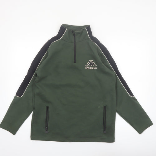 Kappa Boys Green 1/4 Zip Sweatshirt 14-15 Years Logo Sports Top