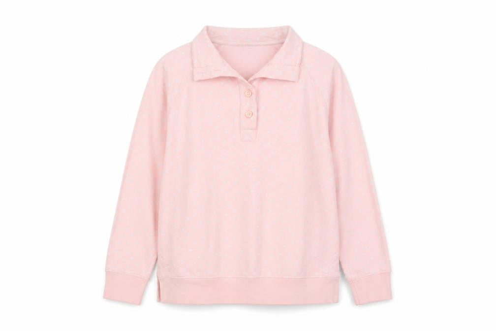Bella di Notte Womens Pink Polka Dot Henley Sweatshirt Size 12