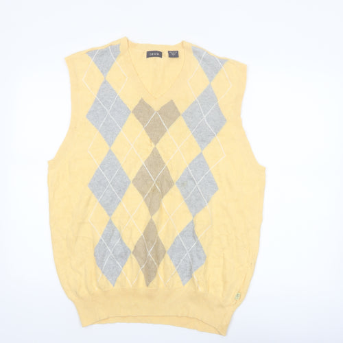 IZOD Men's Yellow Argyle Cotton Golf Vest Jumper Size L