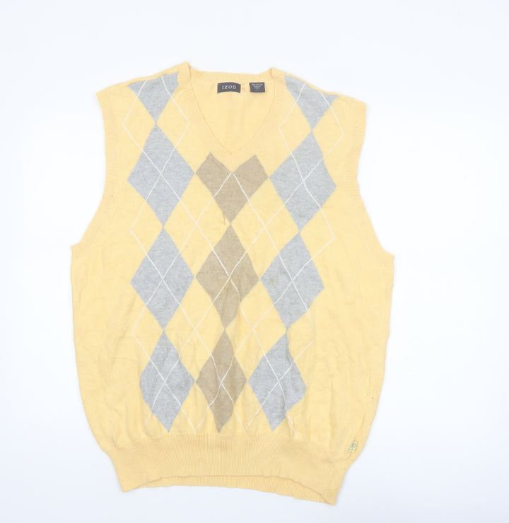IZOD Men's Yellow Argyle Cotton Golf Vest Jumper Size L