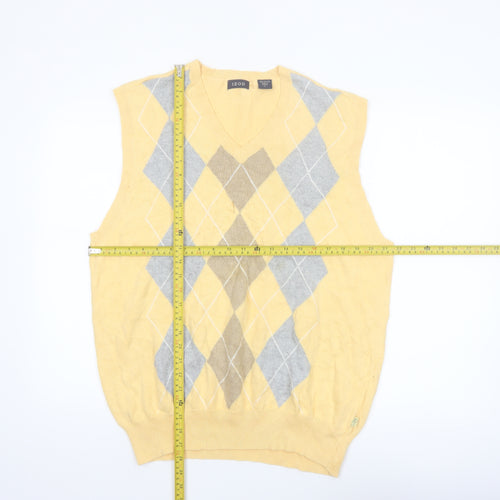 IZOD Men's Yellow Argyle Cotton Golf Vest Jumper Size L