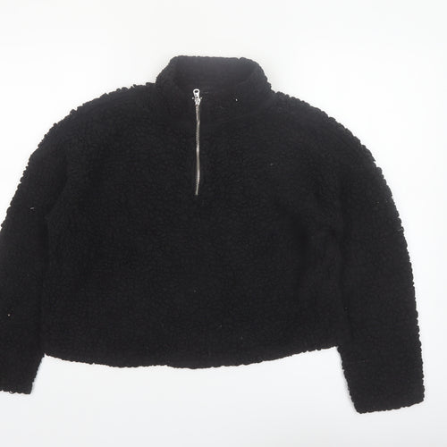 New Look Womens Black Fleece 1/4 Zip Pullover Sweatshirt Size M