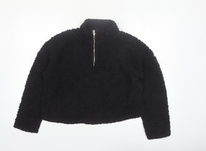 New Look Womens Black Fleece 1/4 Zip Pullover Sweatshirt Size M