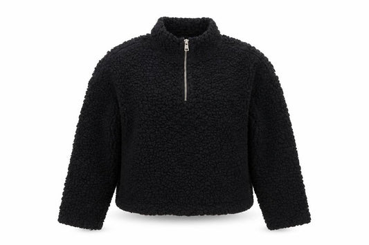 Front view of New Look women’s black fleece 1/4 zip pullover sweatshirt, size M