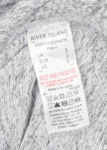 River Island Womens Grey Pullover Hoodie Size S with Logo Drawstring