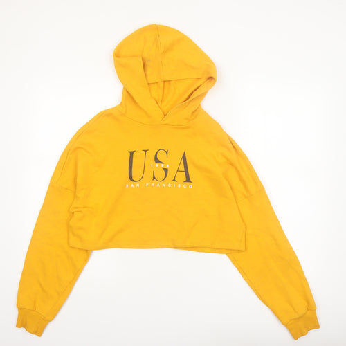 H&M Divided Women's Yellow USA Cropped Hoodie XS Cotton