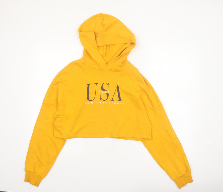 H&M Divided Women's Yellow USA Cropped Hoodie XS Cotton