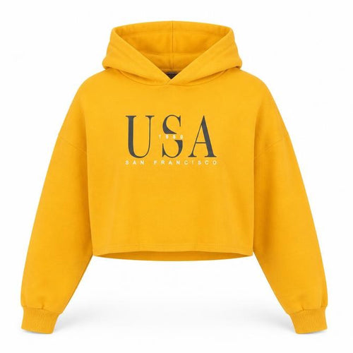 H&M Divided Women's Yellow USA Cropped Hoodie XS Cotton