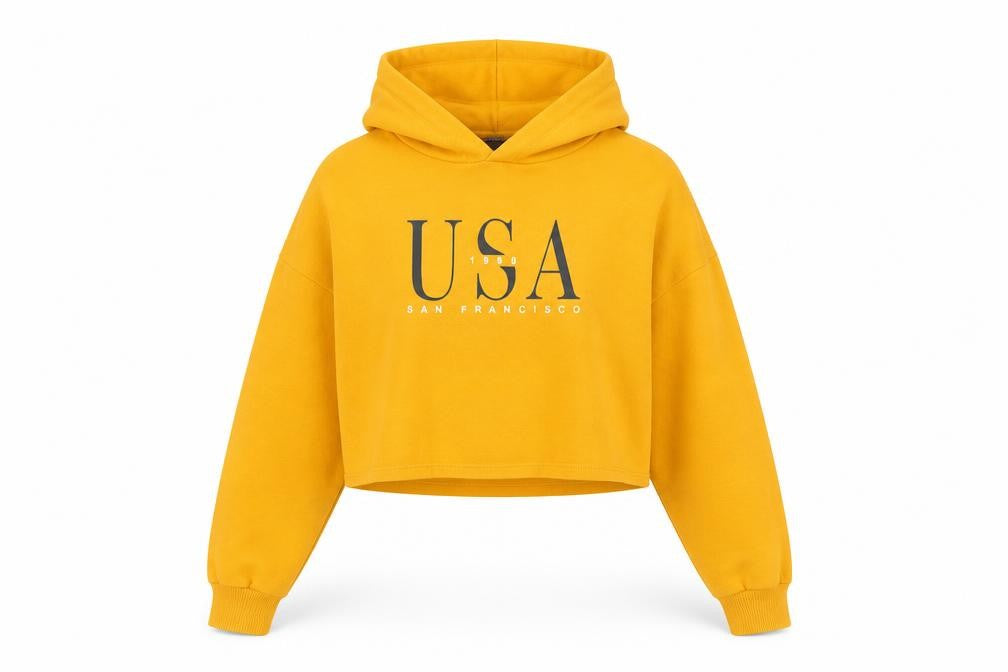 H&M Divided Women's Yellow USA Cropped Hoodie XS Cotton