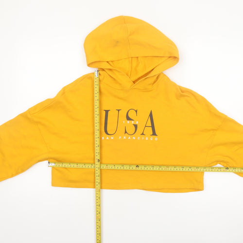H&M Divided Women's Yellow USA Cropped Hoodie XS Cotton