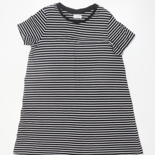 Papaya Womens Black White Stripe Cotton T-Shirt Dress Size 14