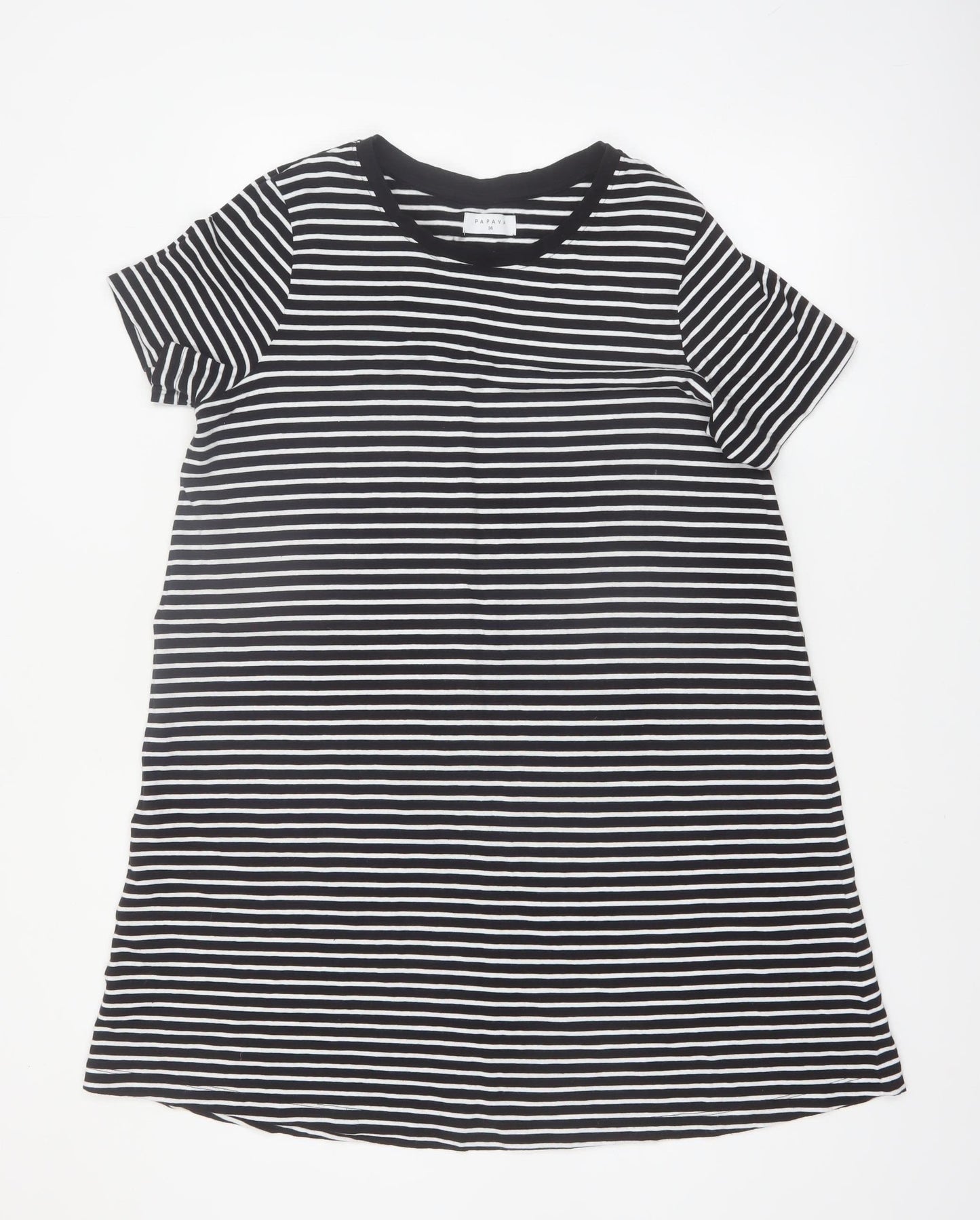 Papaya Womens Black White Stripe Cotton T-Shirt Dress Size 14