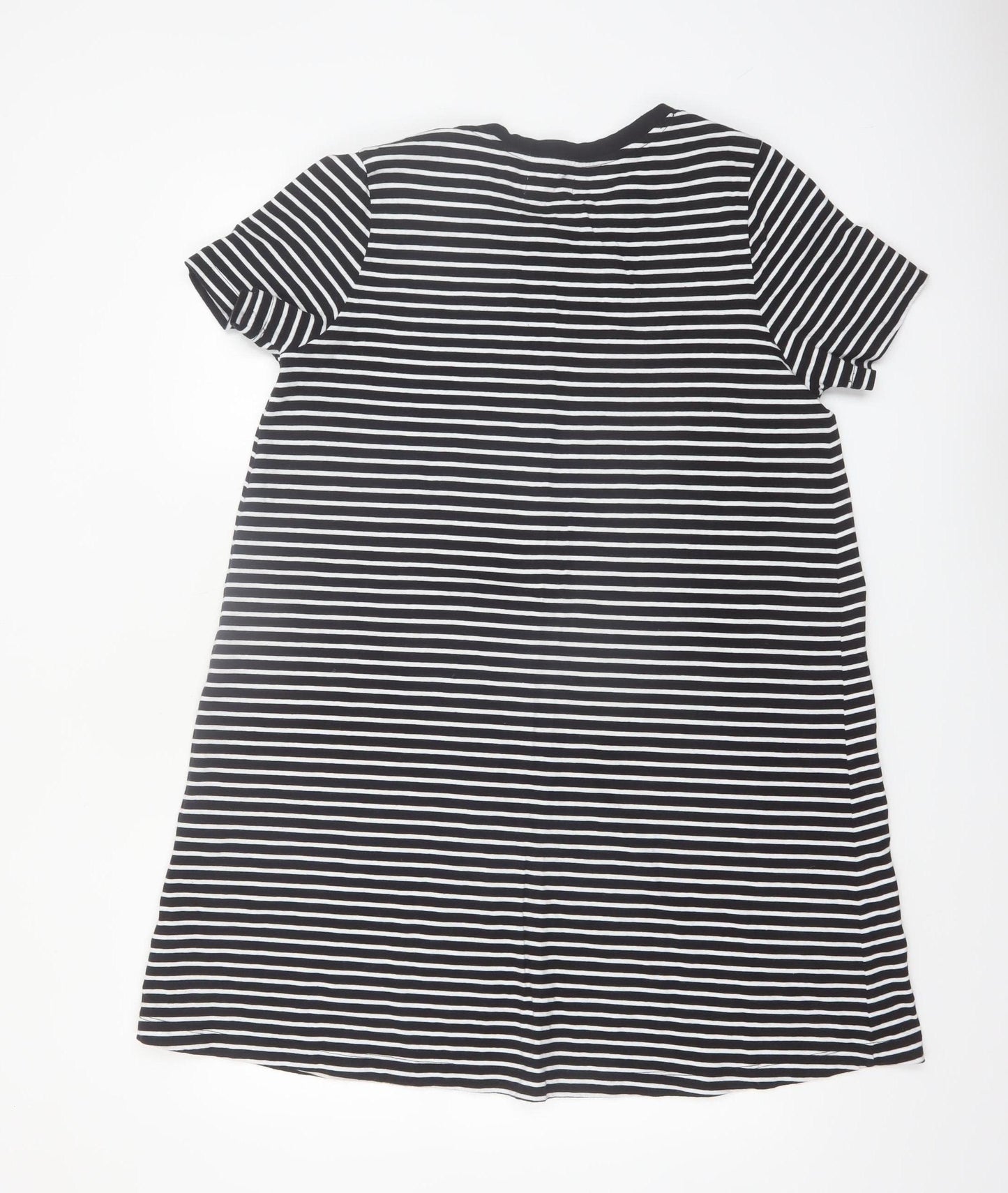 Papaya Womens Black White Stripe Cotton T-Shirt Dress Size 14