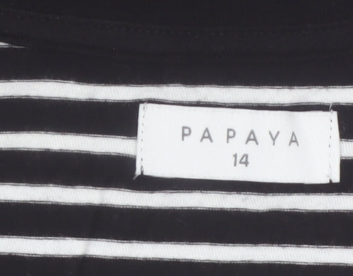 Papaya Womens Black White Stripe Cotton T-Shirt Dress Size 14