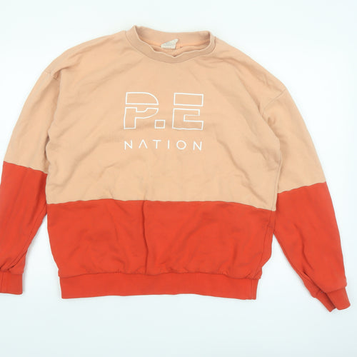 P.E Nation Unisex Beige Red Colour Block Cotton Sweatshirt S