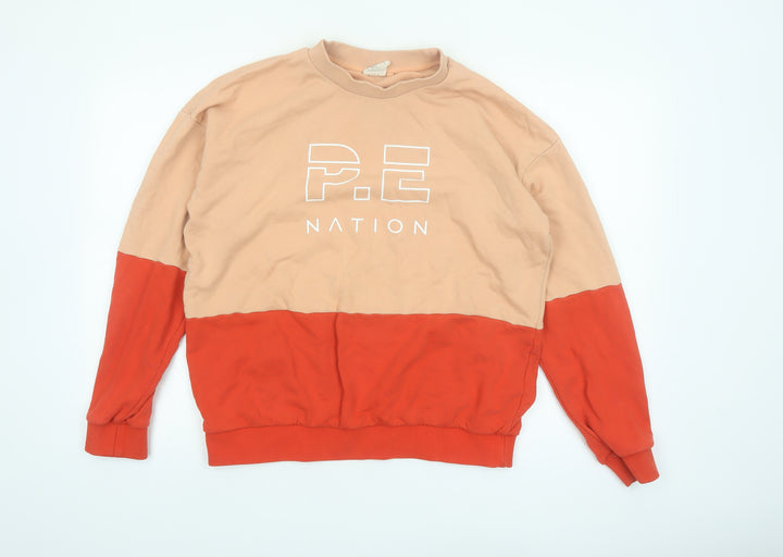 P.E Nation Unisex Beige Red Colour Block Cotton Sweatshirt S