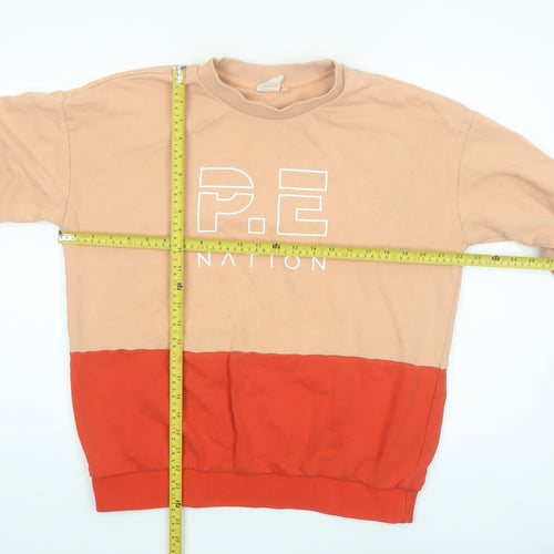 P.E Nation Unisex Beige Red Colour Block Cotton Sweatshirt S
