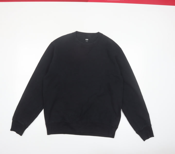 UNIQLO Men's Black Medium Crew Neck Pullover Fleece Sweatshirt