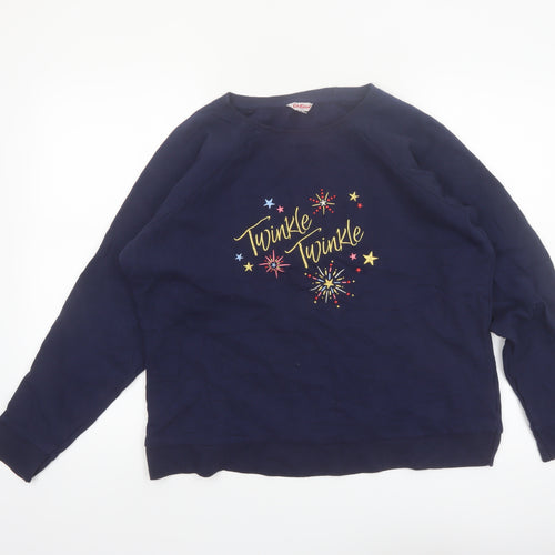 Cath Kidston Women's Navy Blue Pullover Sweatshirt L Twinkle Embroidered Cotton