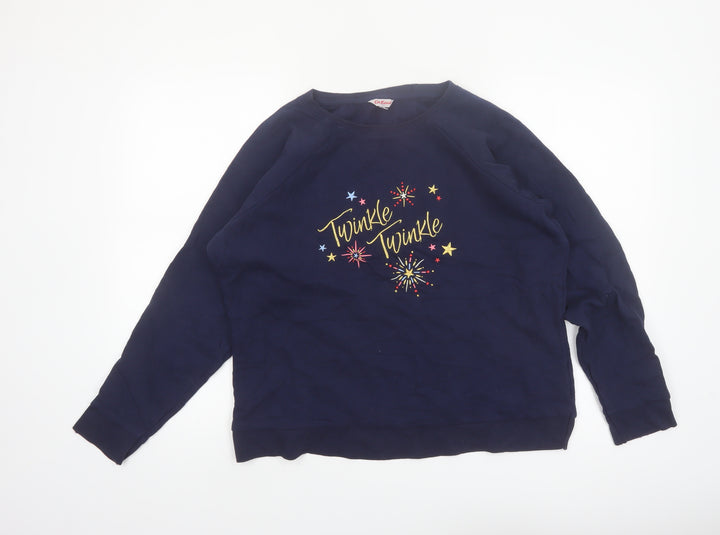 Cath Kidston Women's Navy Blue Pullover Sweatshirt L Twinkle Embroidered Cotton