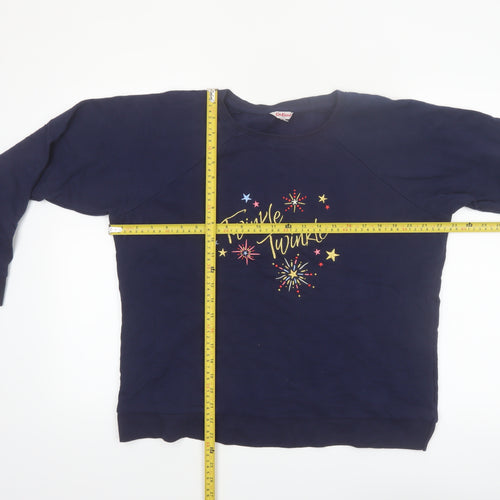 Cath Kidston Women's Navy Blue Pullover Sweatshirt L Twinkle Embroidered Cotton