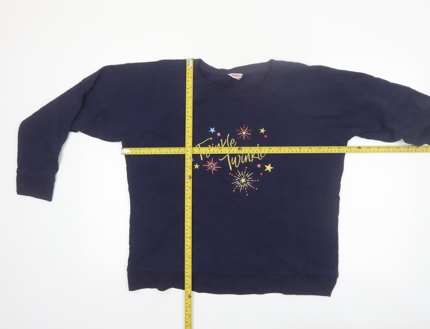 Cath Kidston Women's Navy Blue Pullover Sweatshirt L Twinkle Embroidered Cotton