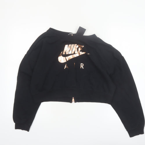 Nike Air Women's Black Cropped Sweatshirt M Full Zip Metallic Logo