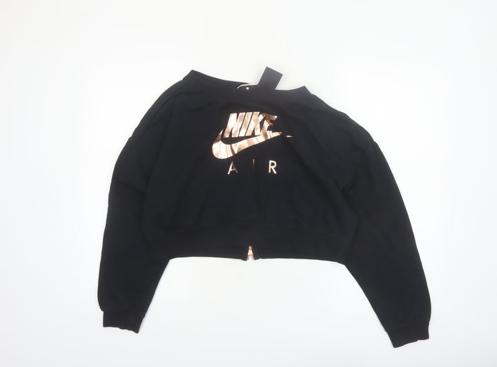 Nike Air Women's Black Cropped Sweatshirt M Full Zip Metallic Logo