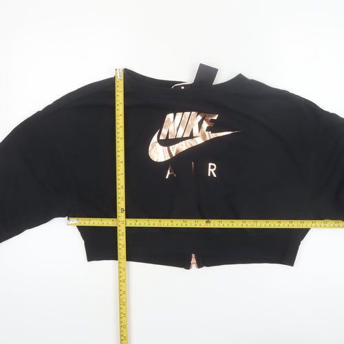 Nike Air Women's Black Cropped Sweatshirt M Full Zip Metallic Logo