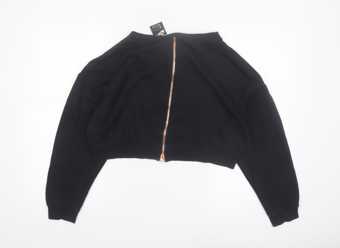 Nike Air Women's Black Cropped Sweatshirt M Full Zip Metallic Logo