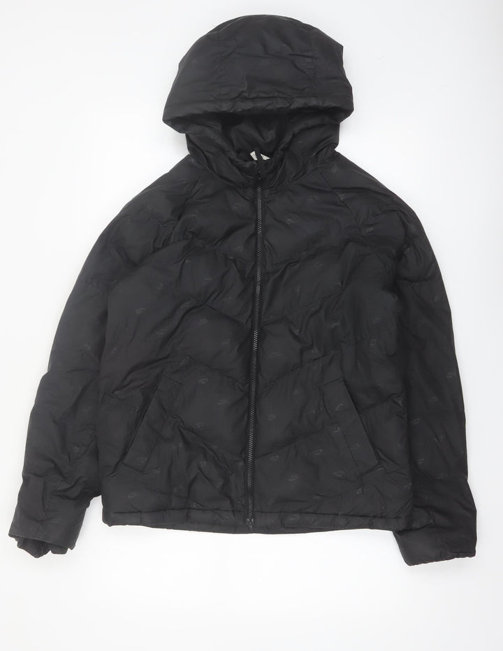 Nike Boys Black XL Hooded Puffer Jacket Winter Lined Zip Coat